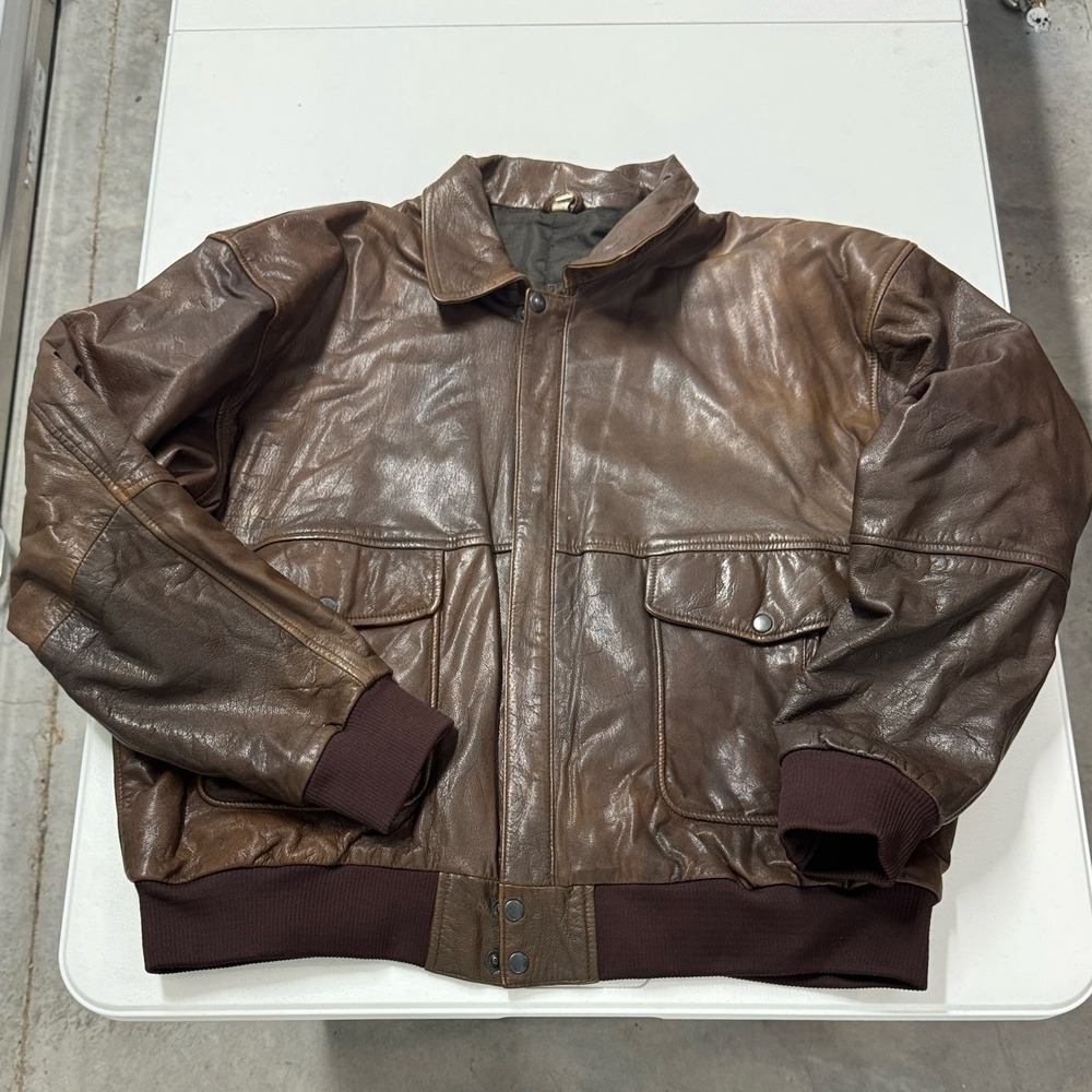 Unbranded Leather Bomber Jacket Mens XXL Brown Good Vintage Flight Aviator A-2